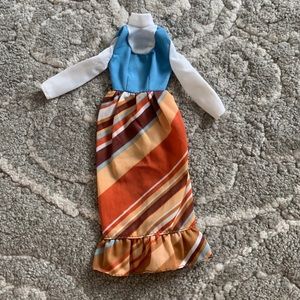 Barbie long dress brown stripes blue top vintage 1977